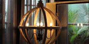 round wooden orb 4 light wooden iron chandelier