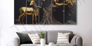 Golden Deer Painting Set of 5 for Home Decoration