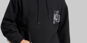Black Leather Embossed Hoodie