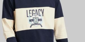 Navy and Beige Men's Polo