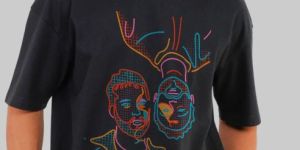 Two Men Line Art Black Baggy Fit T-Shirt Men