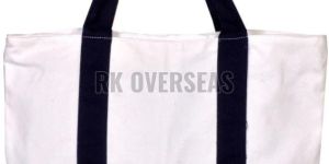 White and Blue Cotton Canvas Tote Bag