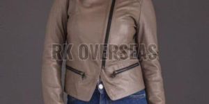 Ladies Full Sleeve Light Brown Leather Jacket
