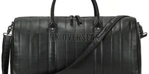 Black Plain Leather Duffle Bag