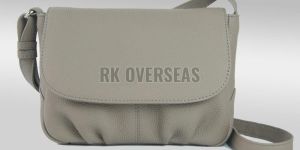 Ladies Plain Grey Leather Crossbody Bag