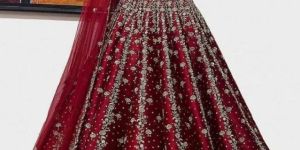 Dark Maroon Silk Wedding Lehenga Choli For Women