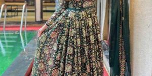 Green Color Faux Georgette Sequins Embroidery Anarkali Women Dress
