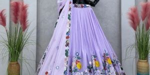 Lavender Color Silk Embroidered Designer Women Lehenga Choli