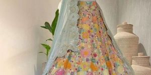 Multicolor Satin Silk Sequins Embroidery Women Lehenga Choli