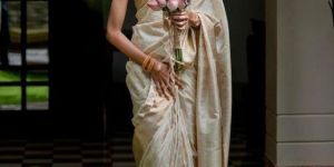 Off White Lichi Silk Jacquard Traditional Women Saree