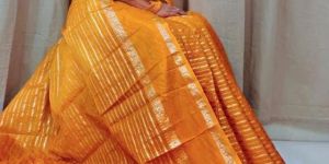 Orange & Yellow Soft Lichi Silk Women Saree