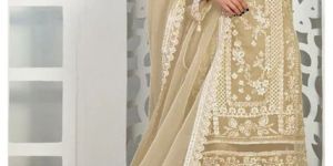 Organza Beige Embroidery Pakistani Women Salwar Suit