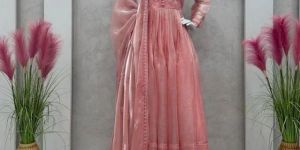 Pink Color Organza Thread Work Women Anarkali Dress