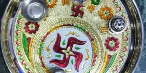 Steel Meenakari Pooja Thali