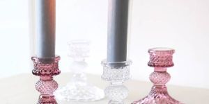 Transparent Pink Glass Candle Holder