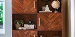 bashar brown golden finish mango wood iron book shelf