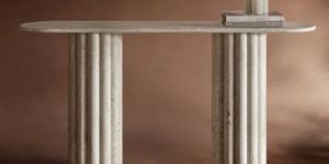 JANESSA OVEL TRAVERTINE STONE CONSOLE TABLE