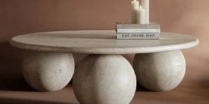 JERI ROUND TRAVERTINE STONE COFFEE TABLE