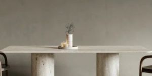 MANCE RECTANGULAR TRAVERTINE DINING TABLE