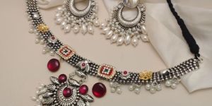 Artificial Silver Women Necklace Earring Set