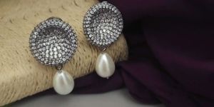Chic Pearl & Cz Drop Stud Earrings For Women