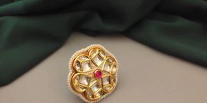 Exquisite Adjustable Kundan Polki Tradition Ring For Women
