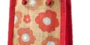 Flower Print Jute Lunch Bag