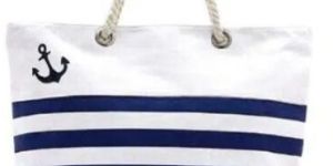 white color rope handle cotton canvas beach bag