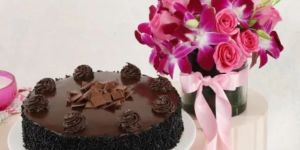 Roses And Orchids Bundle With Truffle Treat Cake