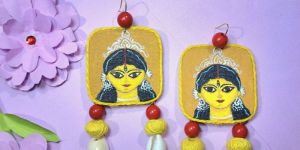 Women Maa Durga Hand Painted Earrings