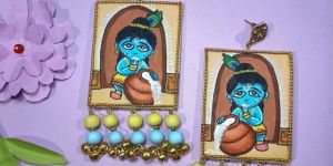 Women Makhan Chor Hand Painted Earrings