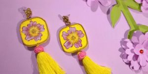 Women Sunshine Hand Painted Earrings Made by Vibrant Yellow Colour