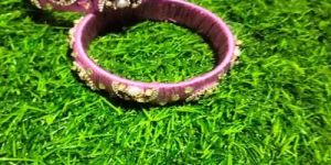 Ladies Stone Work Lavender Silk Thread Bangles