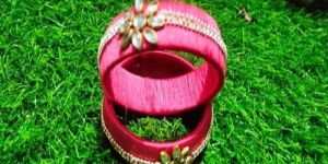 Ladies Stone Work Pink Silk Thread Bangles