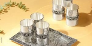 antique premium silver glass tray set