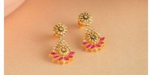 Floral Polki Ladies Diamond Hanging Studs