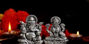 Ganesh and Lakshmi Diya with Lotus Design
