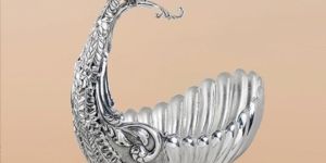 Peacock Themed Silver Fruit Bowl