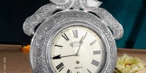 Peacock Themed Silver Wall Clock