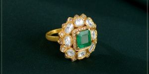 Polki Ladies Ring With Emerald