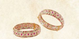 ruby emerald pearls ladies gold bangles