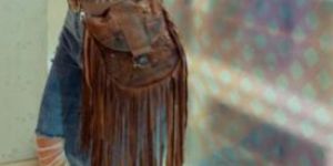 Brown Embroidered Saddle Bag with Fringes