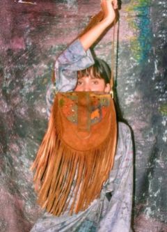 Brown Printed Sequin Saddle Bag with Fringes