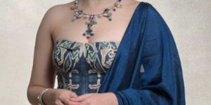 Women Blue Ikkat Tie up Corset