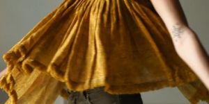 Women Mustard Flare Sling Crop Top with Fray Edge