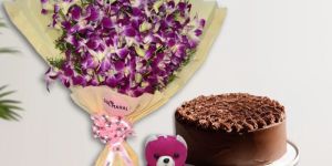 Orchid Bouquet and Cake Combo