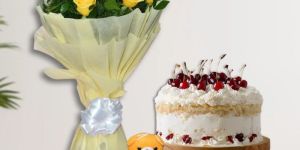 Yellow Rose Bouquet & Cake Combo