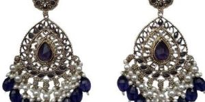 Women Blue Chandbali Jhumka Earrings