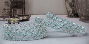 Women Mint Green Premium AD Stone Bangles
