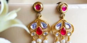 Gold Plated Kundan & Polki Dangler Earrings For Women